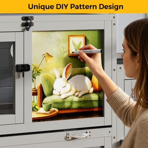 COZIWOW 94.5in Rabbit Hutch, 2-Tier Indoor Bunny Cage with Wheels & Tray | Spacious For Multiple Rabbits. Includes Pull Out Tray & Air Vent For Easy Cleaning. Rolling Wheels For Mobility. - size: 94.5"L x 16.9"W x 32.6"H