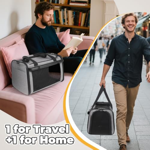 YUDODO 2 Packs 25 lbs Soft Sided Pet Carrier for Large Cat & Small Dog | Airline Approved, Lightproof Breathable Design, Side Pockets, Durable Mesh, Foldable and Portable, Grey*2 - color: Grey*2