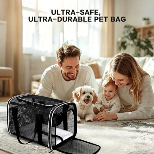 Cat Carrier Dog Carrier Pet Carriers Soft-Sided Cats Bag Animal Carriers Puppy Carrying Bag TSA Airline Approved Small Dog Carrier Soft Sided, Collapsible Travel Carriers for Big Cats(Up to 16lbs), - color: white, size: 17*11*11