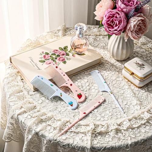 LIQWEI 4Pcs Cute Toddler Hair Comb Set, Baby Hair Combs, Combs for Kids Hairs Brush Set for Girls Boys, Mini Comb Rat Tail Hairing Styling for Toddler Child's Hairs Travel (Style B)