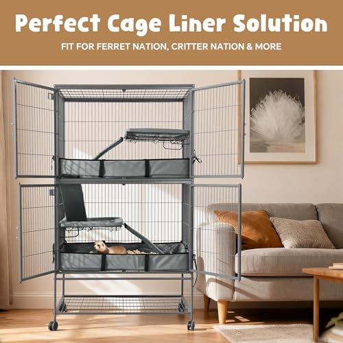 HOMBYS Waterproof Ferret Cage Liner Set with Splash Guard for Ferret Cage, Extra High Edges for Cleanliness, Soft Washable Cage Accessories for Small Animals, Chinchillas, Rats, Hedgehogs, Grey