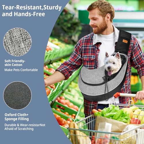 Pet Sling Carrier for Small Dogs Cats,Drawstring & Zipper Security Hook Triple Designs for Pets' Securty Dog Bag,Breathable Travel Pet Puppy Sling Carrier with Adjustable Strap(L (10-14 lbs)) - color: Black Grey, size: L (10-14 lbs)