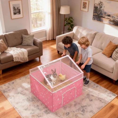 Cat Playpen, Puppy Playpen Small Dog Pet Crate Tent Cage Indoor & Outdoor, Cat House Enclosure Kennel Dogs/Cats/Rabbits/Hamster (Pink)