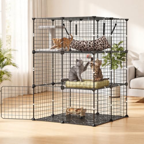 VEVOR Cat Cage 3-Tier 27.99"x27.99"x40.98" DIY Cat Playpen with Hammock, Indoor Enclosure Detachable Metal Wire Kennel Crate, Large Exercise Place Ideal for 1-2 Cats, Kittens and Small Animals, Black - size: 28.0"L x 28.0"W x 41.0"H
