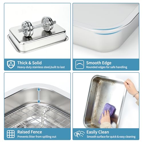 FHTONGE Stainless Steel Guinea Pig Litter Box, Removable Sifting Large Grid | Odor Control, Easily Clean, Low Entry, Metal Small Animal Litter Pan Train Tray for Bunny Hamster Chinchilla Hedgehog Rodent - size: 15.8x11.8x2.8"(40x30x7cm)