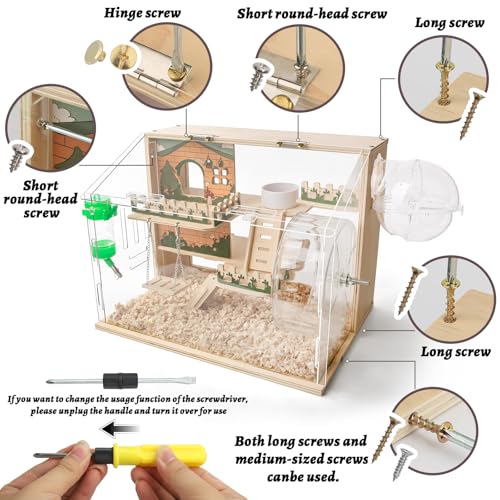11 in 1 Wooden Hamster Cage with All Accessories, 15.8 Inch 3-Layer Dwarf Hamster Cage Acrylic,Small Animal Cages, Pastoral Style Mouse Cage for Pet Mice, Hedgehog, with Stairs, Fences and Swing - size: 15.8"L x 11.5"W x 11.8"H