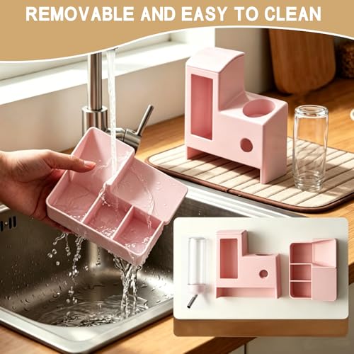 Hamster Water Bottle and Feeder, No Drip 2-in-1 Automatic Waterer and Food Dispenser, Gravity Feeding Hamster Cage Accessories for Small Pets 5.51 x 4.33 x 6.49 Inch - color: Pink