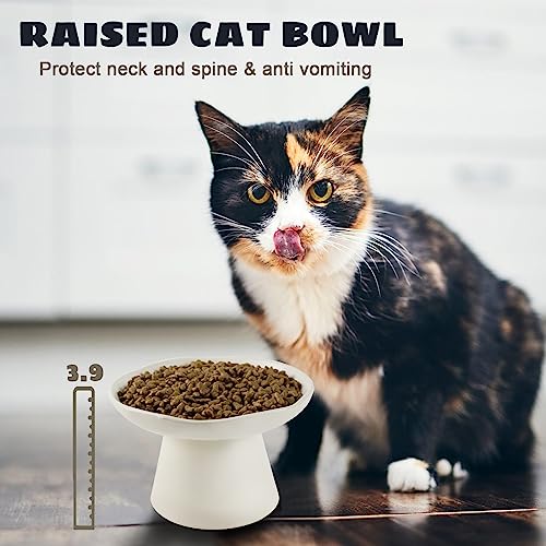 Extra Wide 6.1" Raised Cat Food Bowl, Shallow Ceramic Elevated Cat Feeder, Anti Vomiting, Stress Free, Whisker Fatigue, Pet Food or Water Bowl, White - color: White-Shallow