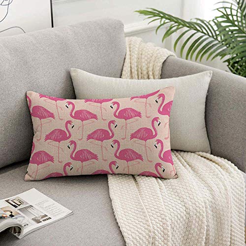 HOSNYE Flamingos Throw Pillow Cover Pink Flamingos Seamless Pattern Linen Fabric for Couch Bed Sofa Car Waist Cushion Cover 12 x 20 inch Pillow Case - color: Throwpillowcoversa107, size: 20" x 12" (Pack of 1)