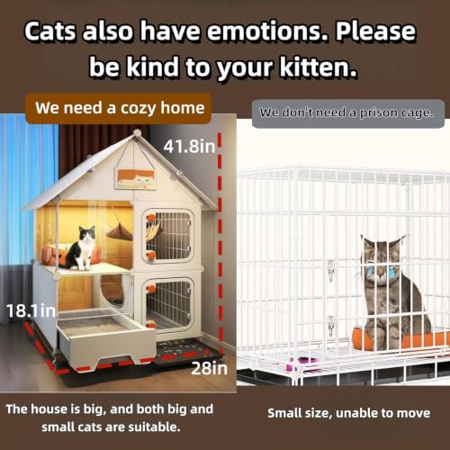 Indoor Cat Cage with Litter Box,Complimentary Cat Bed, Bowl,Teaser Wand，Cat House cat Villa Playpen Outdoor, Large Cat Enclosure, Small Animal Dog Kennel (28" Lx18 Wx41.8 H) - size: 28" Lx18"Wx41.8"H)