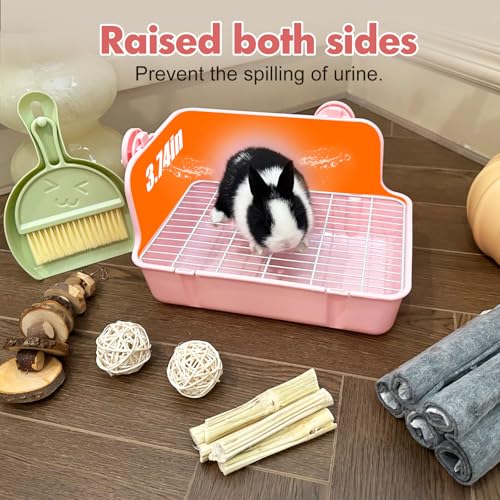 RUBYHOME Rabbit Litter Box Bunny Litter Box Guinea Pig Potty Trainer Corner Bedding Pet Potty Pan for Rabbit Guinea Pig Ferret Small Animal Cage Accessories - color: Pink