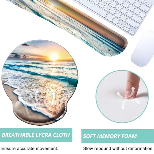 Keyboard Wrist Rest Pad Mouse Pad with Wrist Support Set of 3, Mousepad with Non-Slip Rubber Base, Ergonomic Memory Foam Mouse Wrist Cushion Support for Home Office Laptop Computer Gaming, Beach - color: Beach