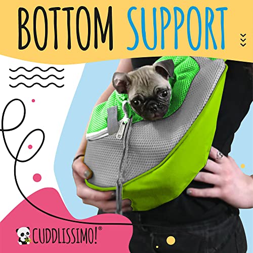 Cuddlissimo Small Dog Sling Carrier, Pet Cat Sling, Puppy Pouch - Green-S | Teacup & toy breeds under 6 lbs, Yorkie, Chihuahua, kitten, wearable purse-style shoulder bag, hands-free chest carrying - color: Lime Green