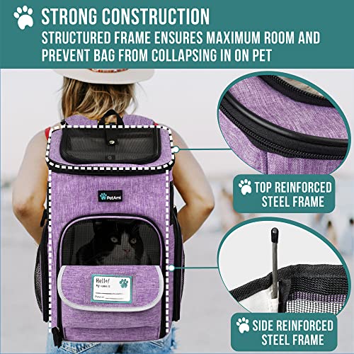 PetAmi Dog Backpack Carrier, Airline Approved 4-Way Entry Cat Backpack Carrier, Ventilated Mesh, Collapsible Pet Carrier for Small Puppy, Kitten, Hiking, Travel Car, Vet, up to 18 lbs, Purple - color: Purple