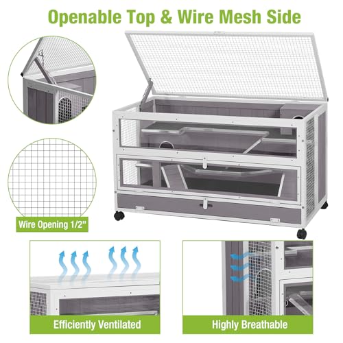 GUTINNEEN Guinea Pig Cages - Metal Iron Frame, Hamster Cage with Chew-Proof Aluminum Edges, Movable Small Animal Hideout with Leak-Proof Tray, White - color: White