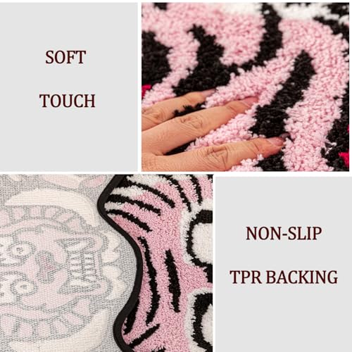Tibetan Tiger Rug, Pink Tiger Bath Mat Fun Animal Bathroom Rug | 24 x 40 In, Soft Plush Pile, Non-Slip Backing, Washable, Irregular Shape, Bedroom and Living Room Floor Accent - color: Pink