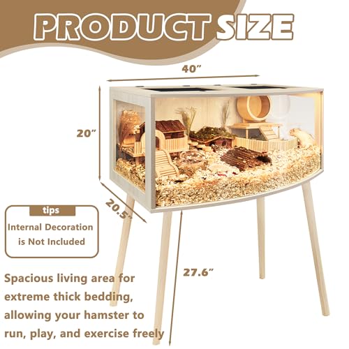 Prolee Hamster Cage with Curved Design,Chew Proof Wooden Hamsters Enclosure with Leg Stand and Openable Top or Gerbils,Hamster Habitat - size: 40.0"L x 20.0"W x 20.0"H