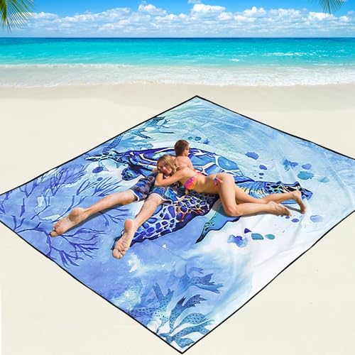 WIWIGO Beach Blanket Mat Waterproof Sandproof for 2-8 Adults Quick Drying | Extra Large, For 2-8 Adults,Windproof, Outdoor Picnic Mat, Beach Accessories Must Have,Gifts, for Travel, Camping, Hiking - color: Blueturtle, size: 79" X 108"（1-6person）