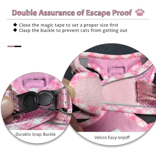 Escape Proof Cat Harness and Leash, Adjustable Vest, Pink, XXS | Soft Reflective Mesh with Dual D-Rings, Step-In Fit, Quick Buckle and 5 ft Leash for Outdoor Walks, Training and Vet Visits - color: Pink, size: XXS