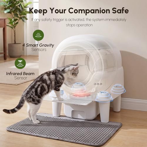 Automatic Litter Box, Self Cleaning Litter Box with APP Control, Large Capacity Cat Robot for Multiple Cats, 5 Safety Sensors, 3-Minute Assembly, with Trash Bags, Litter Mat, Cat Step