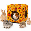 Guinea Pig Hideout House with Removable Cushion, Washable Small Animal Cube Bed, Cozy Bunny Hideaway for Guinea Pigs, Chinchillas, Hedgehogs, Hamsters & Dwarf Rabbits - color: Orange Pumpkin