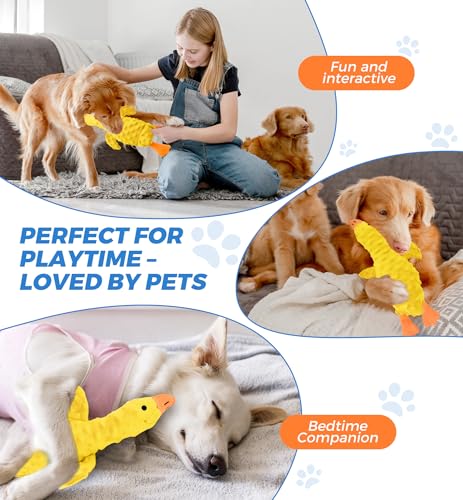 Squeaky Plush Dog Toy for All Breeds, Multifunctional Goose Dog Toy with Honking Sound, Crinkle Paper, Treat Pocket, Durable Soft Stuffed Animal for Chewing, Cuddling, Interactive Play (Yellow) - color: Yellow