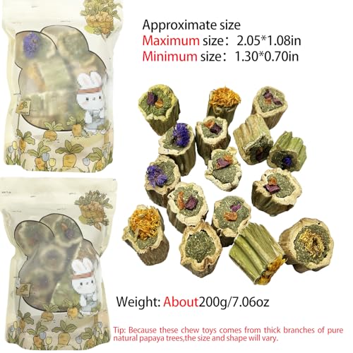 Rabbit Chew Toys for Teeth Guinea Pig Treats Papaya Wood for Bunny (7oz) | bunny supplies,rabbit enrichment toys,rabbit stuff,rabbit toys for bunnies boredom,for bunny guinea pig chinchilla Hamster - size: 7.05oz（Combination）