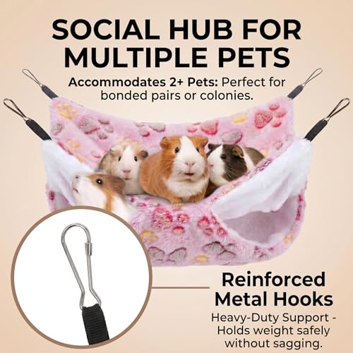2 Pack Large 13.8x13.8in Rat Hammock for cage, Cozy Ferret Bed and Plush Hamster Hideout, Reliable Guinea Pig Accessories for cage, Great Small Animal beds,Purple, Coffee (Rose Red, White) - color: Rose Red, White
