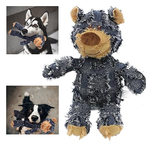 MAXBECK Dog Companion for Heavy Chewers- Indestructible Robust Bear Dog Toy, Resistant Squeaky Dog Toys for Heavy Chewers, Unbreakable Stuffed Plush Dog Toys for Aggressive Chewers (A-Navy) - color: A-Navy