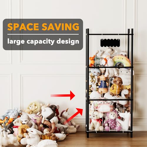 SpaceAid Stuffed Animal Storage Organizer, Wood Animals Zoo Toy Plushies Storage Holder, Large Capacity Plush Toy Cage for Playroom Organization, 22.8" Wide, Black - color: Black, size: 22.8"W x 15.8"D (Extra Large)