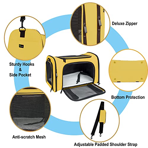Soft Sided Carrier for Small Medium Cats Dogs,TSA Airline Approved Collapsible Travel Pet Carrier (Medium, Yellow) - color: Yellow, size: Medium