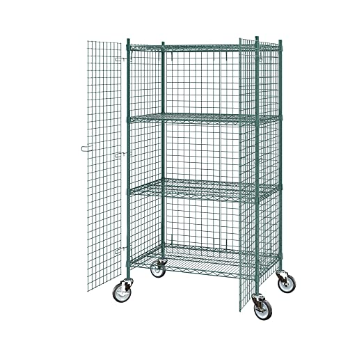 Commercial Grade NSF Listed Metal Wire Mesh Storage Green Epoxy Mobile Security Cage Kit, 24" x 36" x 70", Perfect for Warehouse, Walk-in Refrigerator, Freezer, Grocery Store, Restaurant, Dishroom - color: Green, size: 24" x 36" x 69"