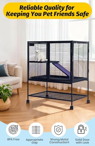 Garvee Metal Small Animal Cage,39 ''H Multi-Level Ferret Cage for Small Animals - Large Hamster Cage with Ramp, Extra Storage Stand, RemovableTray for Chinchilla, Rabbit | Large Hamster Cage with Ramp, Extra Storage Stand, RemovableTray for Chinchilla, Ra