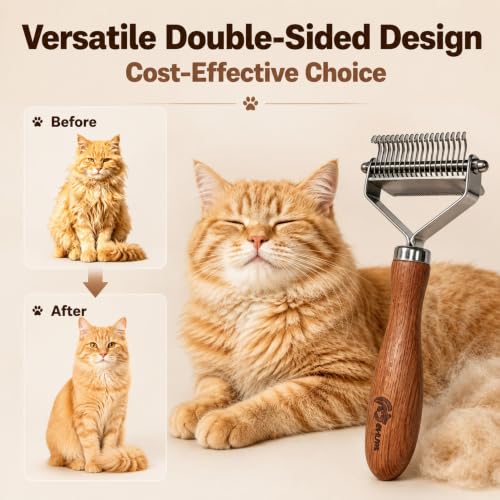 Cat Brush for Long Haired Cats, 2-in-1 Dematting Comb & Deshedding Brush for Cats, Dual-Sided Undercoat Rake for Matted Fur, Tangles, Shedding and Loose Hair