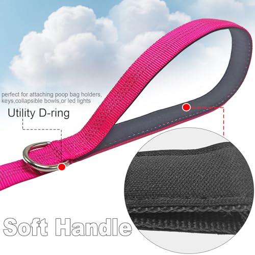 5FT Bungee Dog Leash Shock Absorbing Reflective Nylon Lead 2cm Wide | Soft Handle- Lightweight- Anti-Pull Training for Small/ Medium Dogs- 6 Colors (Pink) - color: Pink