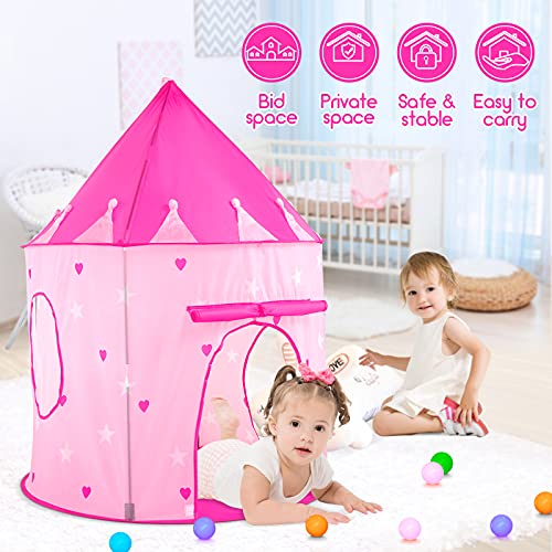 PigPigPen 3pc Kids Play Tent for Girls with Ball Pit, Crawl Tunnel, Princess Tents for Toddlers, Baby Space World Playhouse Toys, Boys Indoor& Outdoor Play House, Perfect Kid’s Gifts - style: 3PC Pink Star Play Tent