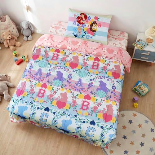 Northwest Disney Princess Twin Comforter Set, Reversible Design Ultra Soft Fade Resistant Microfiber Kids Bedding Set, Officially Licensed - color: Princess