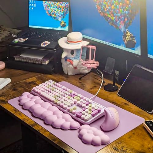 JIKIOU Upgrade Leather Cloud Wrist Rest for Keyboard and Mouse & Cup Pad | Wish Gift-Cute Cloud Shape, Comfortable and don’t Irritate to Skin, Non-Slip PU Base,Soft Memory Foam filled for Pain Relief - color: 05pink With Lilac