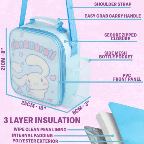 Get Trend Cinnamoroll Girls Lunch Box 3Pc Set | Kids Insulated Lunch Bag with BPA-Free Water Bottle and Bento Box, Back to School Kawaii Gifts for Girls - color: Blue/White Cinnamoroll