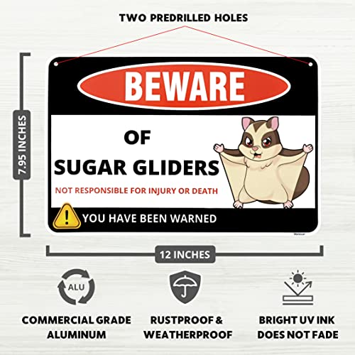 Venicor Sugar Glider Sign - 8 x 12 Inches - Aluminum - Sugar Glider Cage Accessories - Sugar Glider Gifts Pouch Toys Treats Wheel Stuffed Animal Items Stuff