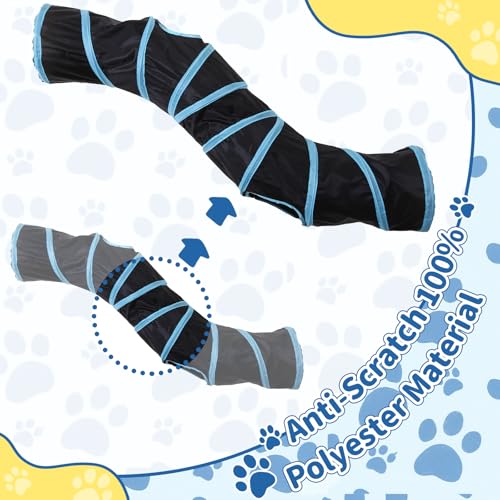 Pet Cat Tunnel, S-Shaped Tunnels for Indoor Cats, Collapsible Pet Tunnel for Kitten, Puppy, Rabbit, 25cm-Wide Tunnels, Durable & Breathable, with Peek Hole Toy Ball - color: S-Shaped Tunnel & Black/Blue