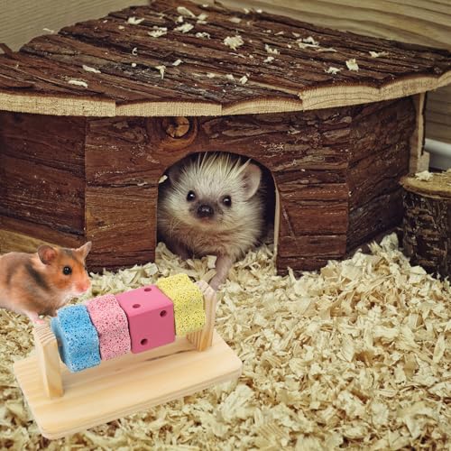 Guinea Pig Chew Toys for Teeth, Natural Hamster Lava Grinding Stone, Adds Calcium to Diet, Rotating Rat Enrichment Toys Wood Stand for Syrian & Dwarf Hamsters, Rats, Guinea Pig, Chinchillas - color: Chewing Toy