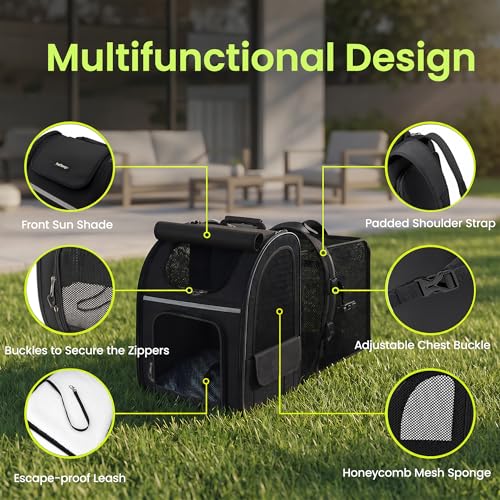 Expandable Cat Backpack Carrier Airline Approved Pet Travel Backpack with Breathable Mesh, Large Space, Safety Leash, Comfortable Padded Straps, Foldable Soft Pet Carrier for Hiking Vet