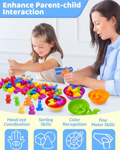 Counting Animals Montessori Toys for 3 4 5 Years Old, Learning Toys Gifts | Sensory Toy for Kids with Autism, Counting Bears, Preschool Sensory Bin Filler, Educational Toy for 3 Year Old, Toddler Gifts