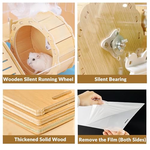 Cycodo 8 in 1 Acrylic Hamster Cage,2-Tier Dwarf Hamster Cage with Wooden Wheel & Hideout,Small Hamster Habitat with Accessories,Clear Pet Mice House(Blue,14" L*10" W*11" H) - color: Blue