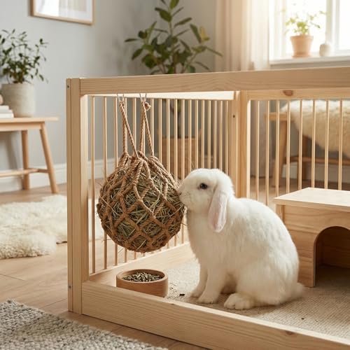 Khaki Rabbit Hay Feeder Mesh Bags, 13×11 Inch Spherical Polyester Hay Pouch - color: Khaki