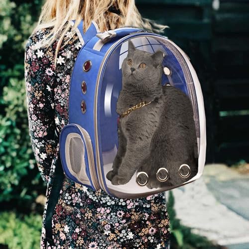 Cat Backpack Carrier, Pet Cat Carrier with Ventilated Design for Carrying Puppy Cats, Pet Carrier Backpack for Traveling/Hiking/Camping/Outdoors Airline Approved Travel Carrier (Blue) - color: Blue