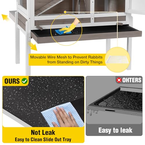 Aivituvin 2-Story Indoor Rabbit Hutch Guinea Pig Cage with Stand, Wooden Bunny Cage Small Animal Cages with Chew-Proof Ramp, Pull-Out Tray & Leakproof PVC Layer (Brown) - color: (Brown)