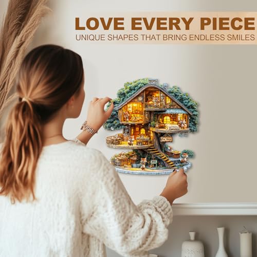 WOODBESTS Wooden Puzzles for Adults (100 Piece, S, 8.5 * 8.5in) Fox House Wood Puzzle Adult, Unique Wooden Animal Jigsaw Puzzles, Family Game and Birthday Gifts for Friend - size: Small