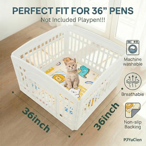 PJYuCien 36"x36" Reusable Playpen Training Pad for Puppies, Yellow | Ideal for Small Animals, Dog Crate Pad, Travel Mat, Sofa Protector, Non-slip Dotted Bottom, Machine Washable - color: Yellow Animal, size: 36"x36" (1 Pack)